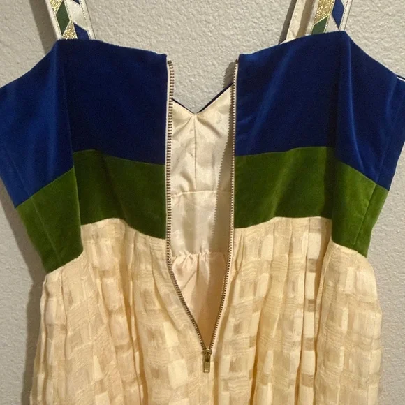 Anthropologie Madchen Velvet Bodice Flocked Silk Dress Cotton Medieval